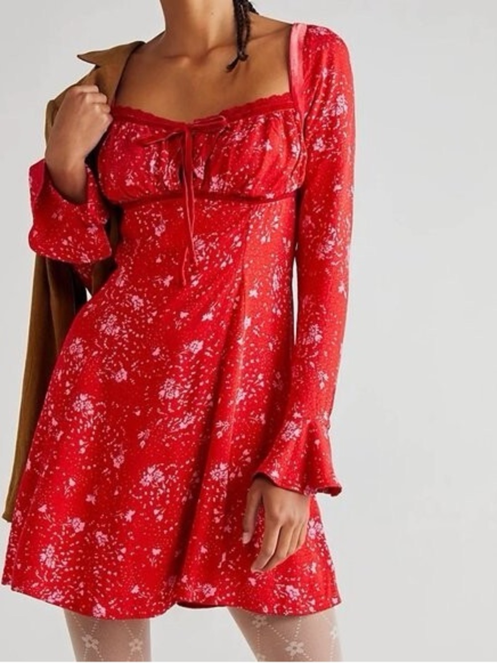 Free People Tess Mini Dress Floral Long-Sleeve Never Worn
